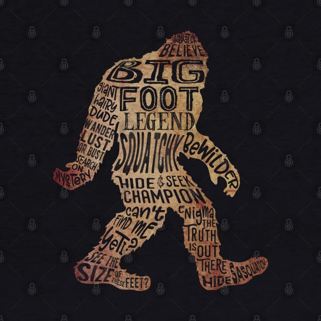 Funny Bigfoot, Sasquatch Word Cloud by Jitterfly